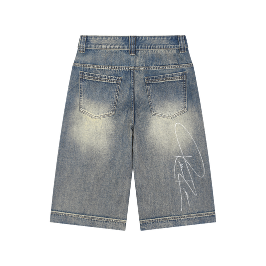WASHED BAGGY DENIM SHORTS